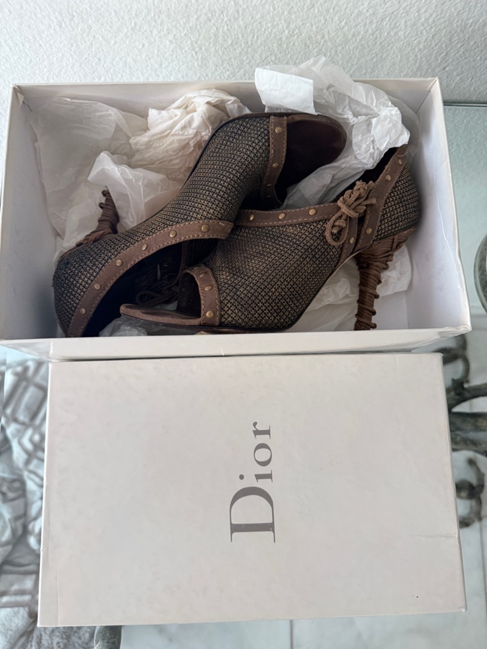 Vintage Christian Dior Shield RARE Chain Mail Lace-Up Heels Y2K Galliano Era